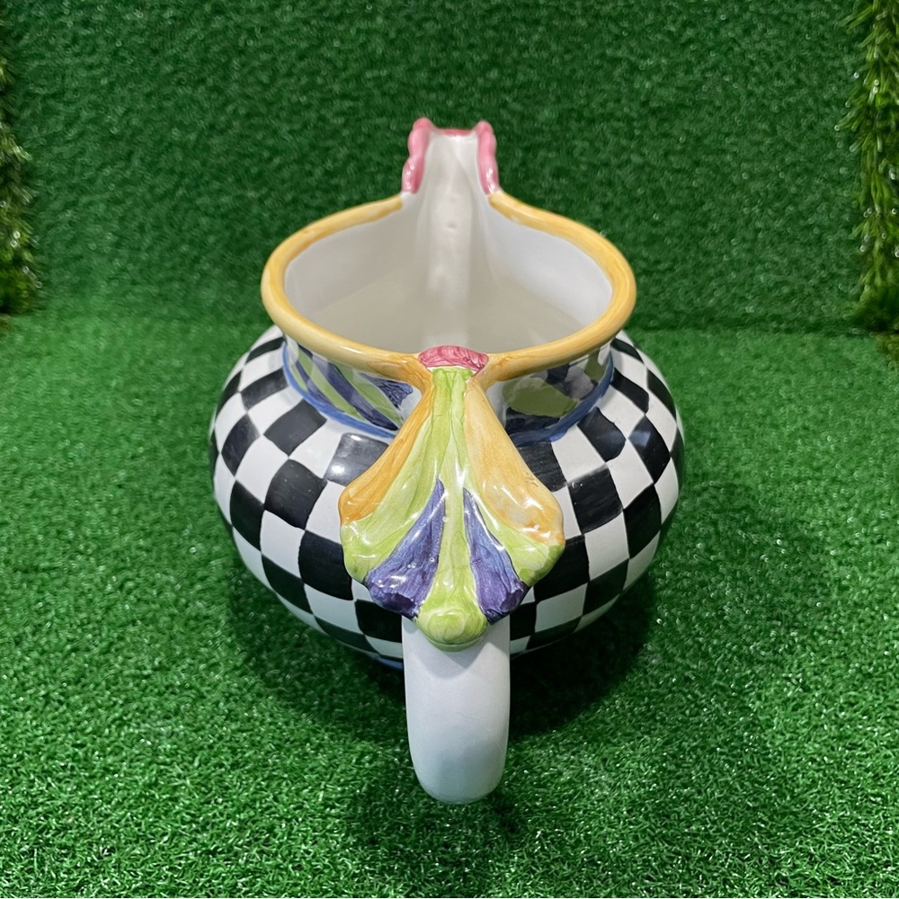 Mackenzie-childs Rooster Courtly Check Pitcher Piccadilly 6”x9” - Picture 3 of 5